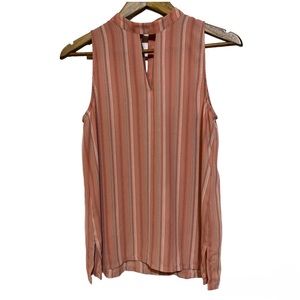 Loft Sleeveless Pink Multicolor Pinstripe Pattern Keyhole Blouse Women’s XS